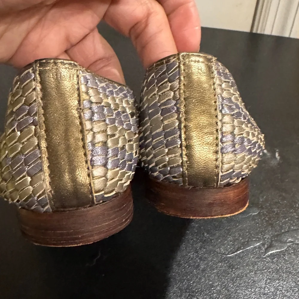 Naughty Monkey Metallic leather woven silver and blue Flats sizes 8